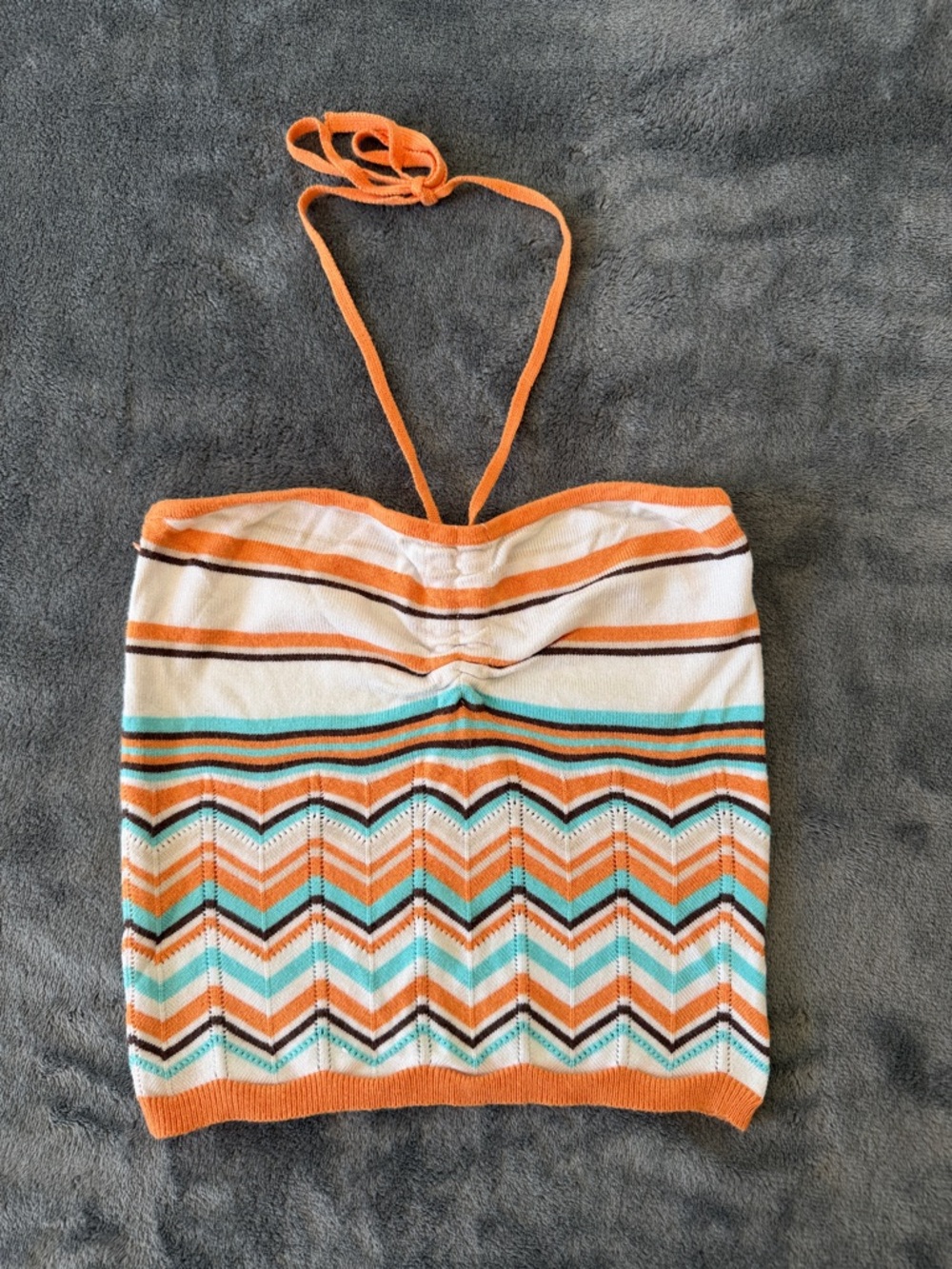 Garage Striped Halter Knit Cropped Top, XS